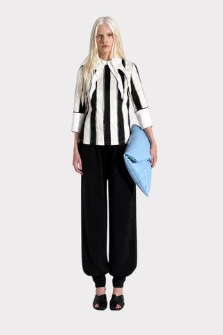 Semi-Formal Striped Blouse With Double Contrasting Details - Black Ivory - Capsule Edition