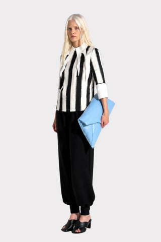 Semi-Formal Striped Blouse With Double Contrasting Details - Black Ivory - Capsule Edition