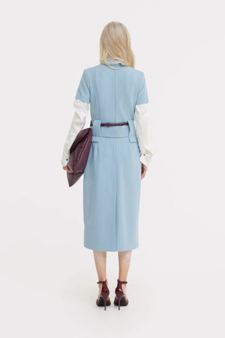 Rochie midi cu mânecă scurtă și curea – albastru deschis