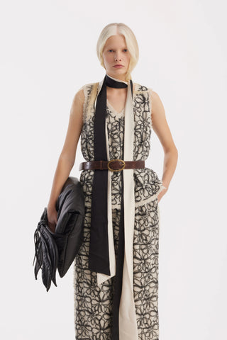 Elastic Waist Abstract Textured Wide Pants - Ivory