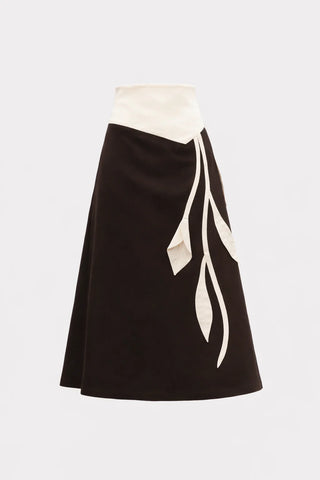 Fustă midi evazată smart-casual cu detaliu floral - maro-ivoire