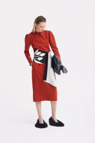 Rochie midi formală uni — teracotă