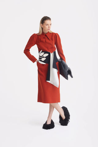 Rochie midi formală uni — teracotă