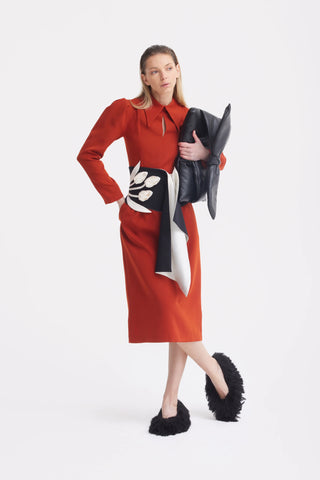 Rochie midi formală uni — teracotă