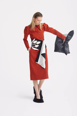 Rochie midi formală uni — teracotă