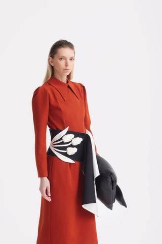 Rochie midi formală uni — teracotă