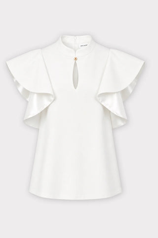 Stand Collar Ruffle Sleeve Blouse – Ivory