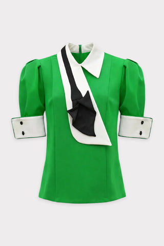 Statement Blouse With White Collar And Cuffs – Green