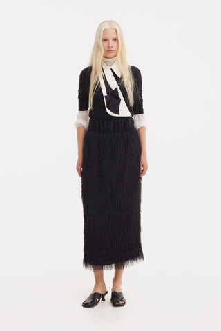 Textured Pile Column Midi Skirt – Black