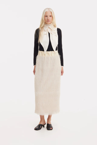 Textured Pile Column Midi Skirt – Ecru