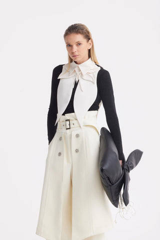 Pantaloni wide-leg cu suprapunere tip fustă — ivoire