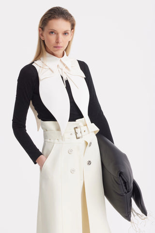 Pantaloni wide-leg cu suprapunere tip fustă — ivoire