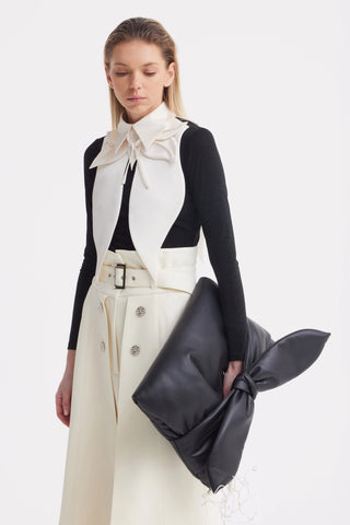 Pantaloni wide-leg cu suprapunere tip fustă — ivoire