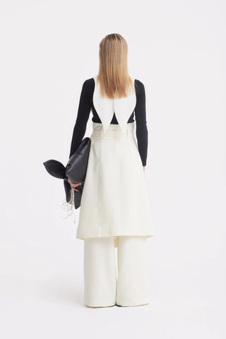 Pantaloni wide-leg cu suprapunere tip fustă — ivoire