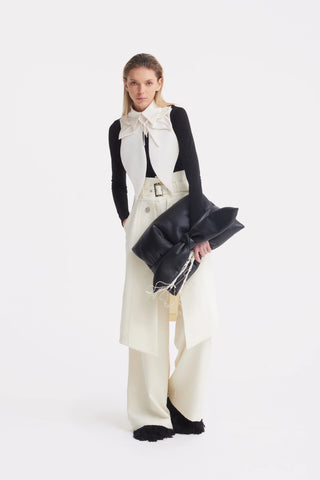 Pantaloni wide-leg cu suprapunere tip fustă — ivoire