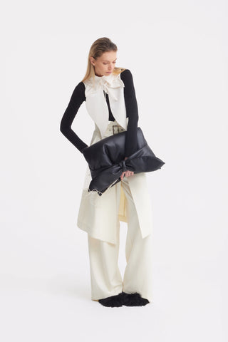 Pantaloni wide-leg cu suprapunere tip fustă — ivoire