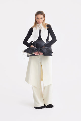 Pantaloni wide-leg cu suprapunere tip fustă — ivoire