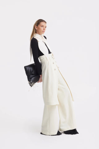 Pantaloni wide-leg cu suprapunere tip fustă — ivoire