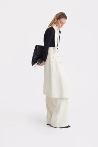 Pantaloni wide-leg cu suprapunere tip fustă — ivoire