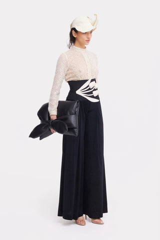 Широкие бархатные брюки с атласными деталями черного цвета