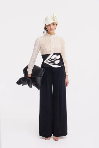 Romantic Sheer Straight-Fit Lace Shirt Ecru