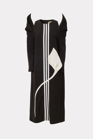 A-line Midi Dress With Calla Flower Black