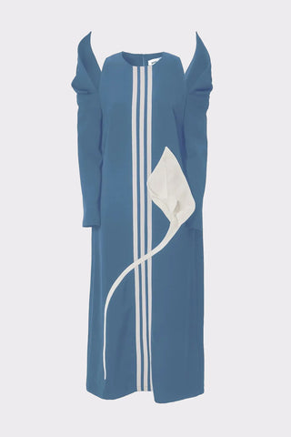 A-line Midi Dress With Calla Flower Light Blue