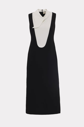 Chic Formal Midi Dress With Unique Collar White