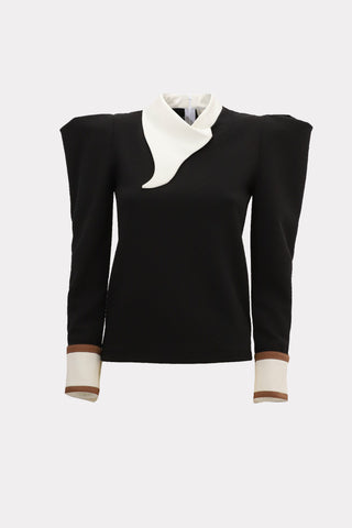Fashion Asymmetrical Collar Blouse Black