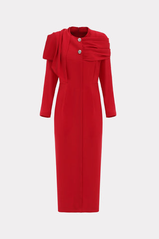 Architectural Cape Sheath Midi Dress Red