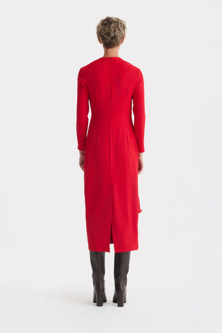 Architectural Cape Sheath Midi Dress Red