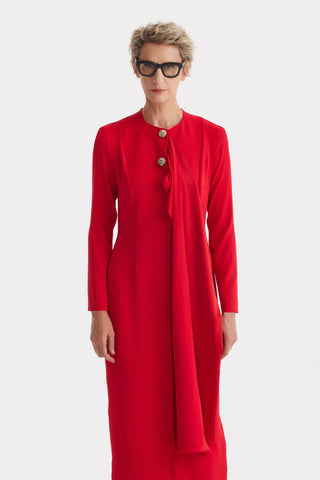 Architectural Cape Sheath Midi Dress Red