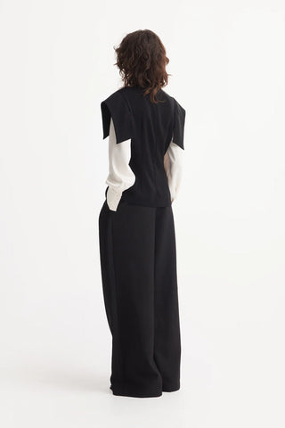 Tailored Blazer-Style Blouse With Satin Sleeves - Black & Ivory