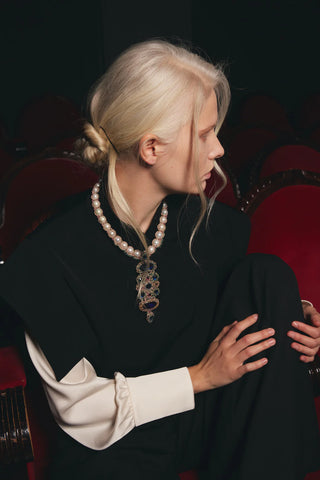 Tailored Blazer-Style Blouse With Satin Sleeves - Black & Ivory