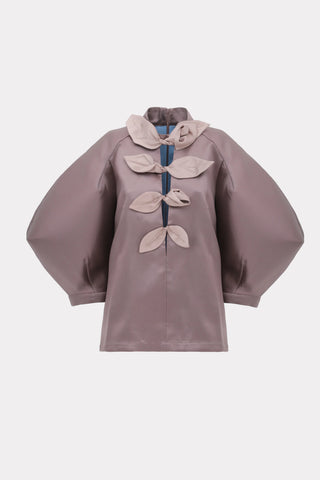 Architectural Satin Blouse With Sculptural Knots – Taupe