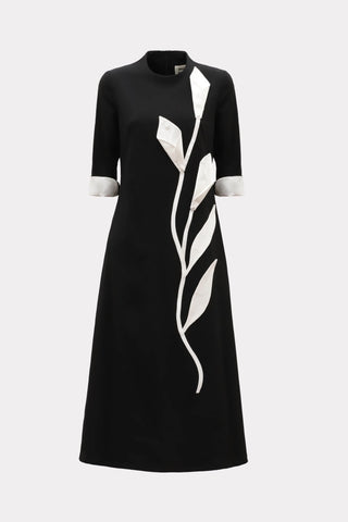 Art-Inspired Semi-Fitted Three-Quarter Sleeveless Dress - Black