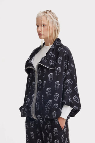 Jachetă bomber cu imprimeu artistic – neagră