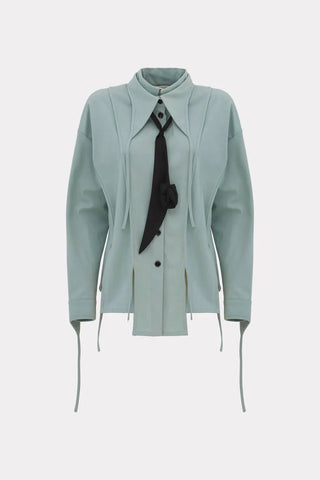 Bluza artistică asimetrică din viscoză texturată – Mint prăfuit