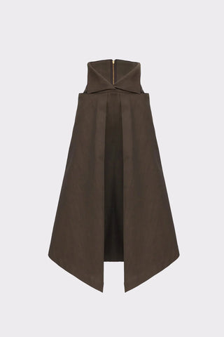 Asymmetrical Hem High-Waisted Denim Skirt Brown
