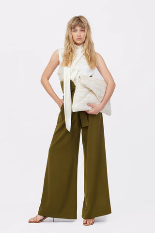 Dark Olive High Waist Long Wide Leg Trousers