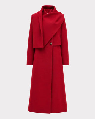 Elegant Long Draped Transformer Mid-Season Coat – Red