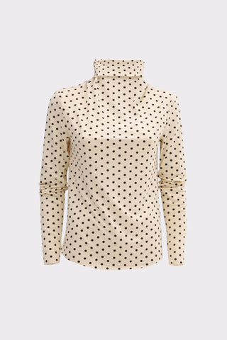 Basic Long Sleeve Top Polka Dot Beige