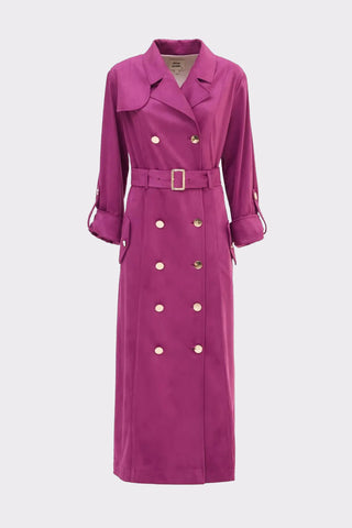 Belted Double-Breasted Trench Suede Pink