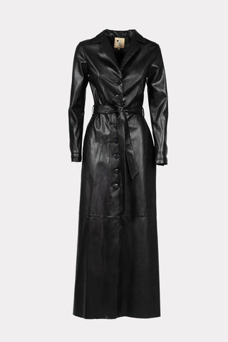 Long Button-Up Eco-Leather Trench Black