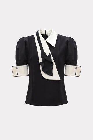 Statement Blouse With White Collar And Cuffs - Black