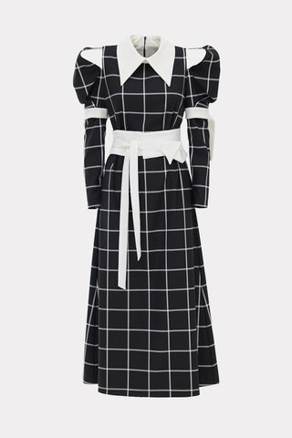 Black Stylish Cold Shoulder Long Sleeve Plaid Dress With Belt