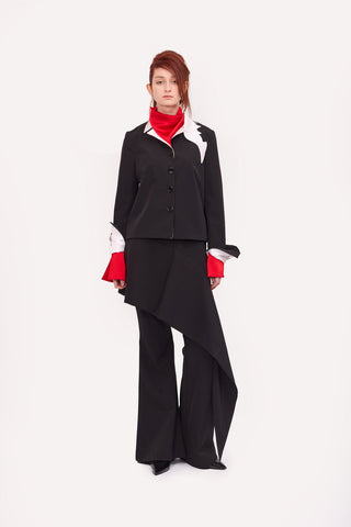Asymmetric Overlay Flared Trousers Black