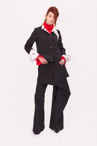 Asymmetric Overlay Flared Trousers Black
