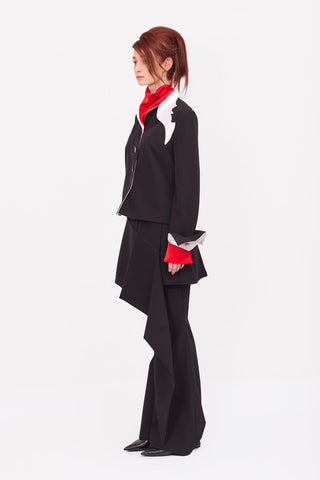 Asymmetric Overlay Flared Trousers Black