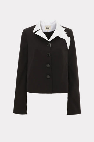 Black Tailored Cropped Blazer With White Collar